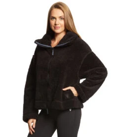 Free People Movement Dazed Hi Neck Zip Sherpa Black