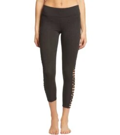 Betsey Johnson Performance Criss Cross Straight Strap 7/8 Yoga Leggings Charcoal Heather Grey