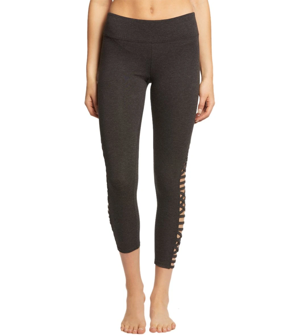Betsey Johnson Performance Criss Cross Straight Strap 7/8 Yoga Leggings Charcoal Heather Grey 3 Betsey Johnson Performance Criss Cross Straight Strap 7/8 Yoga Leggings Charcoal Heather Grey