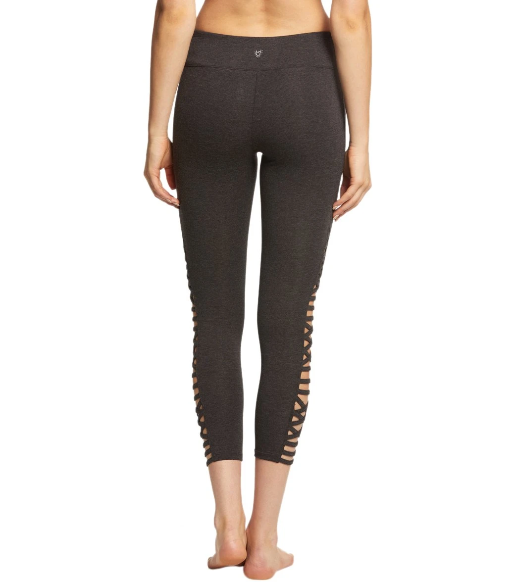 Betsey Johnson Performance Criss Cross Straight Strap 7/8 Yoga Leggings Charcoal Heather Grey 4 Betsey Johnson Performance Criss Cross Straight Strap 7/8 Yoga Leggings Charcoal Heather Grey - Image 2