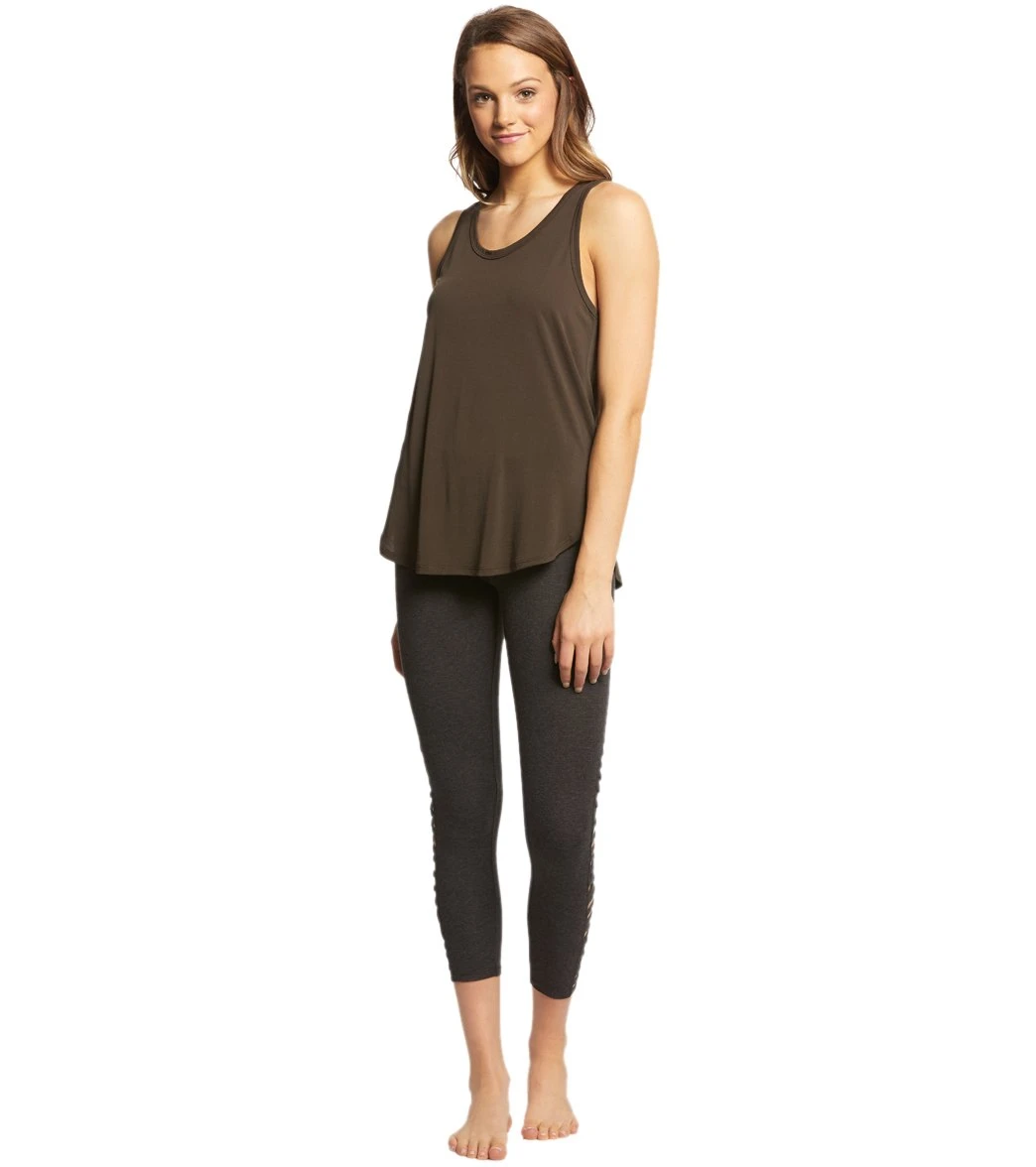 Betsey Johnson Performance Criss Cross Straight Strap 7/8 Yoga Leggings Charcoal Heather Grey 5 Betsey Johnson Performance Criss Cross Straight Strap 7/8 Yoga Leggings Charcoal Heather Grey - Image 3