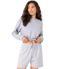 Onzie Cinch Crop Hoodie Heather Gray Fleece -Beyond Yoga || Onzie || Marika Sales Store 6540625543211 heathergrayfleece