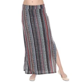 Yak & Yeti Long Skirt Stretchy Striped Tribal Print -Beyond Yoga || Onzie || Marika Sales Store 6577631821867 maroonmulti 1a