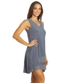 Yak & Yeti Casual Layered Lace Hem Dress Blue