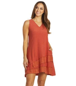 Yak & Yeti Casual Layered Lace Hem Dress -Beyond Yoga || Onzie || Marika Sales Store 6823873118251 rust 1a