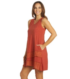 Yak & Yeti Casual Layered Lace Hem Dress Rust -Beyond Yoga || Onzie || Marika Sales Store 6823873118251 rust 5a 1